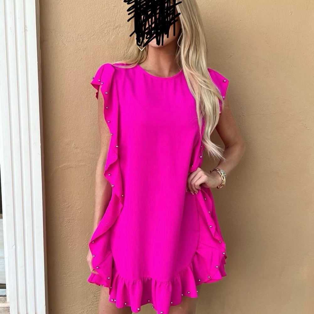 TCEC Pink Ruffled Mini Dress for Cocktail Events